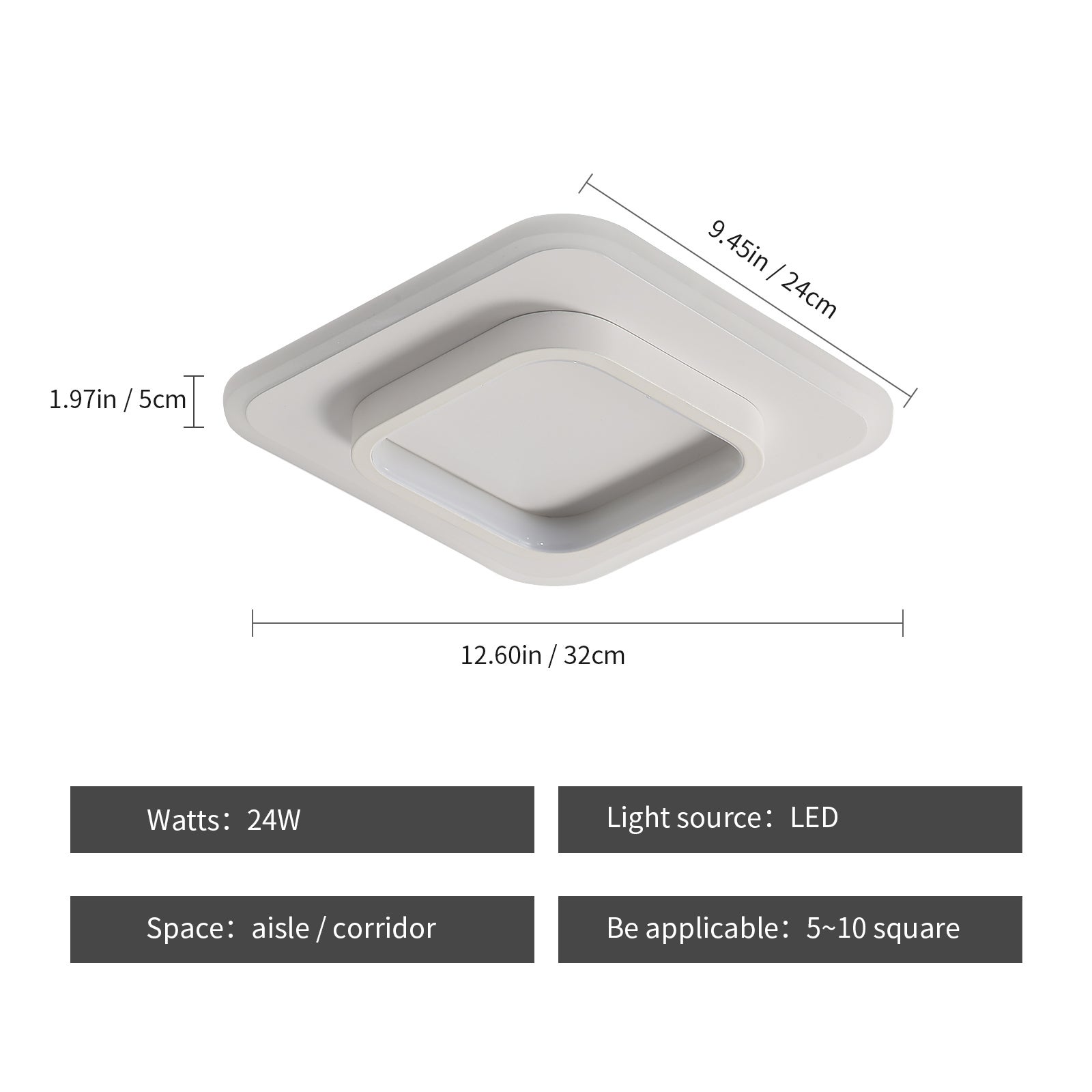 Plafonnier LED 21W 2700LM Moderne Carré Blanc Froid 6500K Acrylique ...
