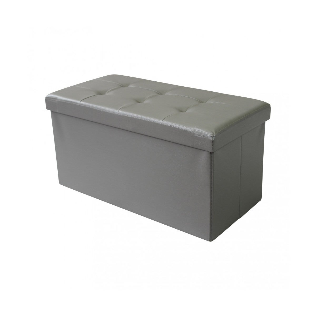 Pouf Contenitore Poggiapiedi in Ecopelle Grigio Rettangolare 76x38