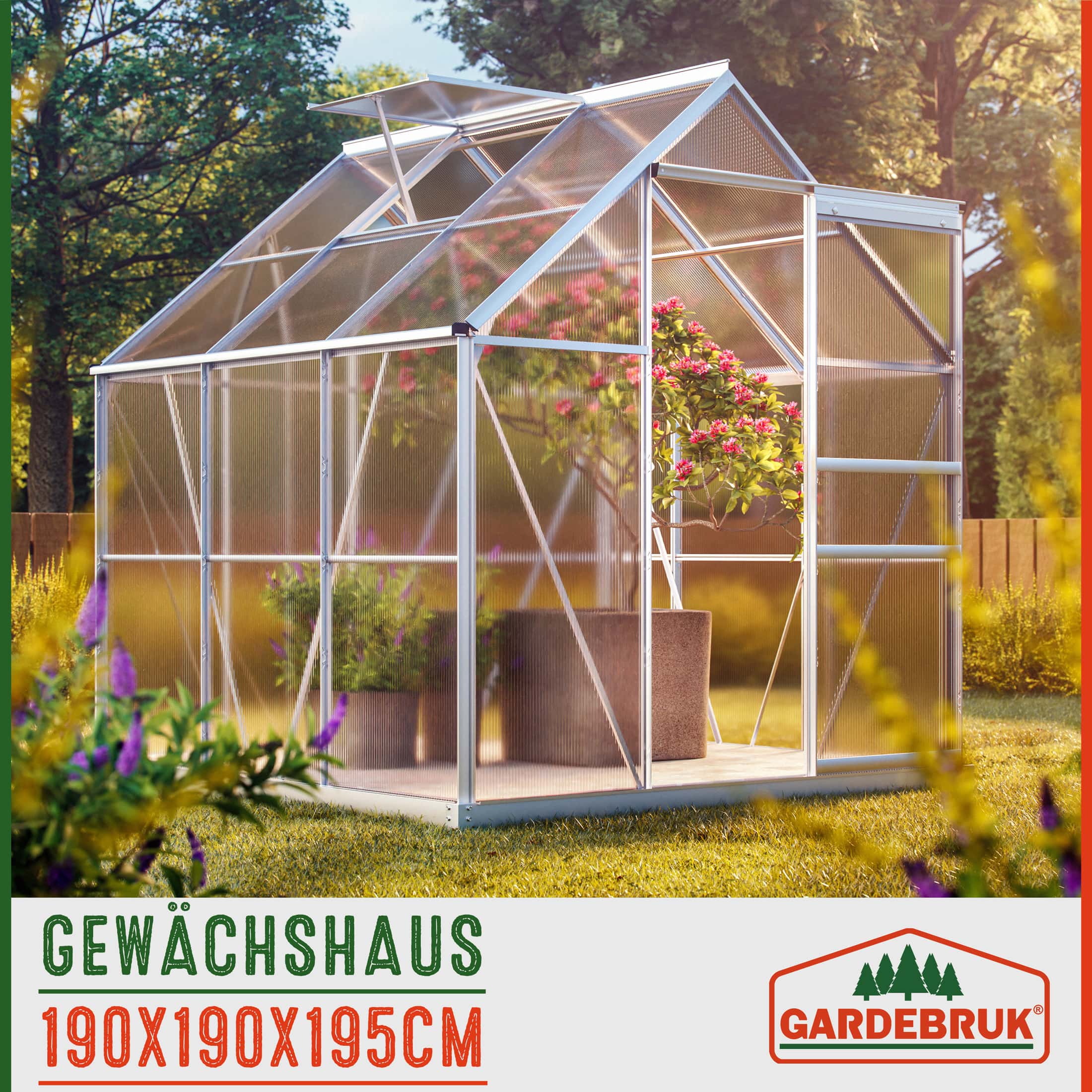 Serre de jardin aluminium 3,7m² avec fondation 190x190x195cm fenêtre de toit serre légumes herbes plantes 5,85m³ jardinage - 7