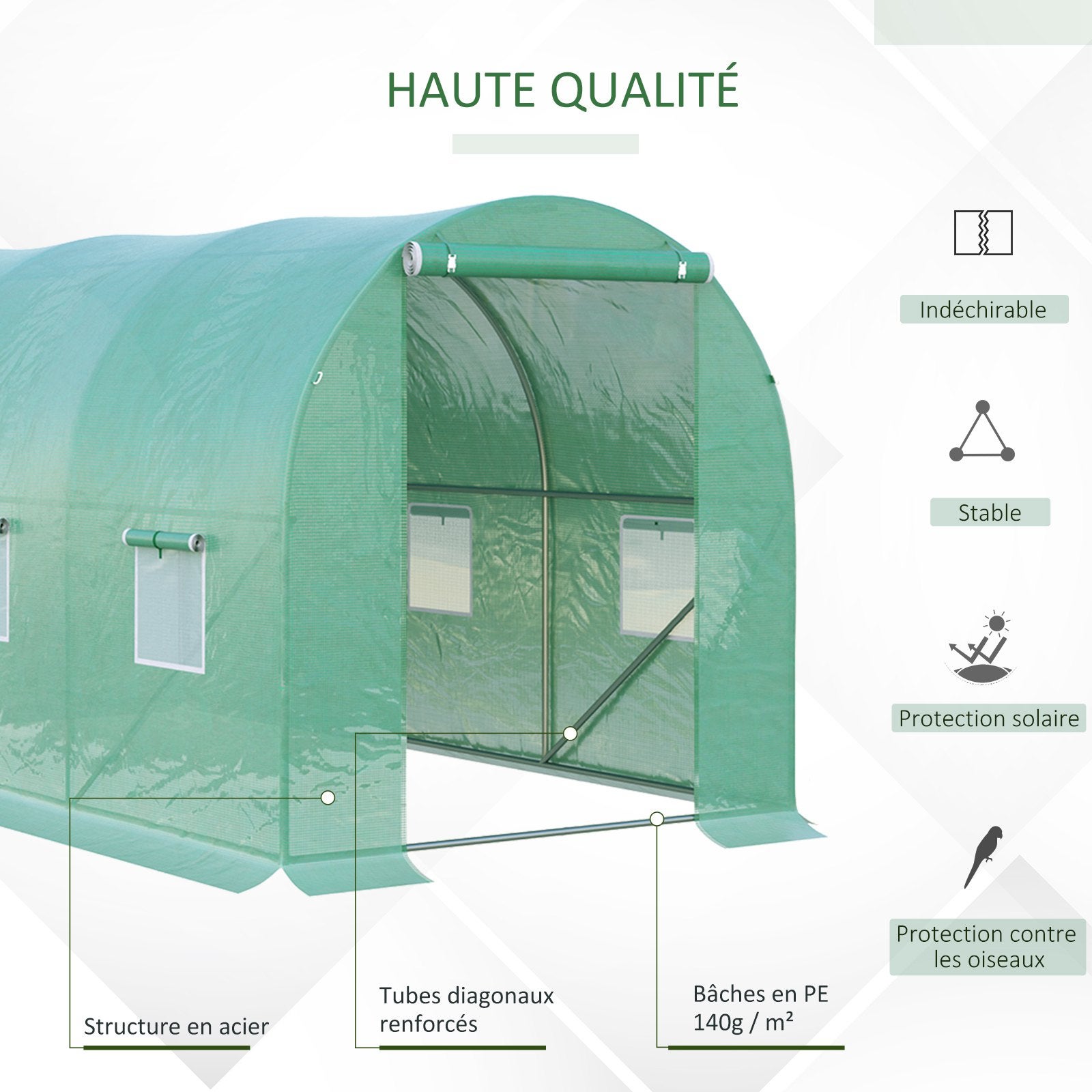 Outsunny Serre de Jardin Tunnel 8 m² 4L x 2l x 1,9H m Acier galvanisé renforcé diamètre 2,4 cm + PE Haute densité fenêtres Porte - 7