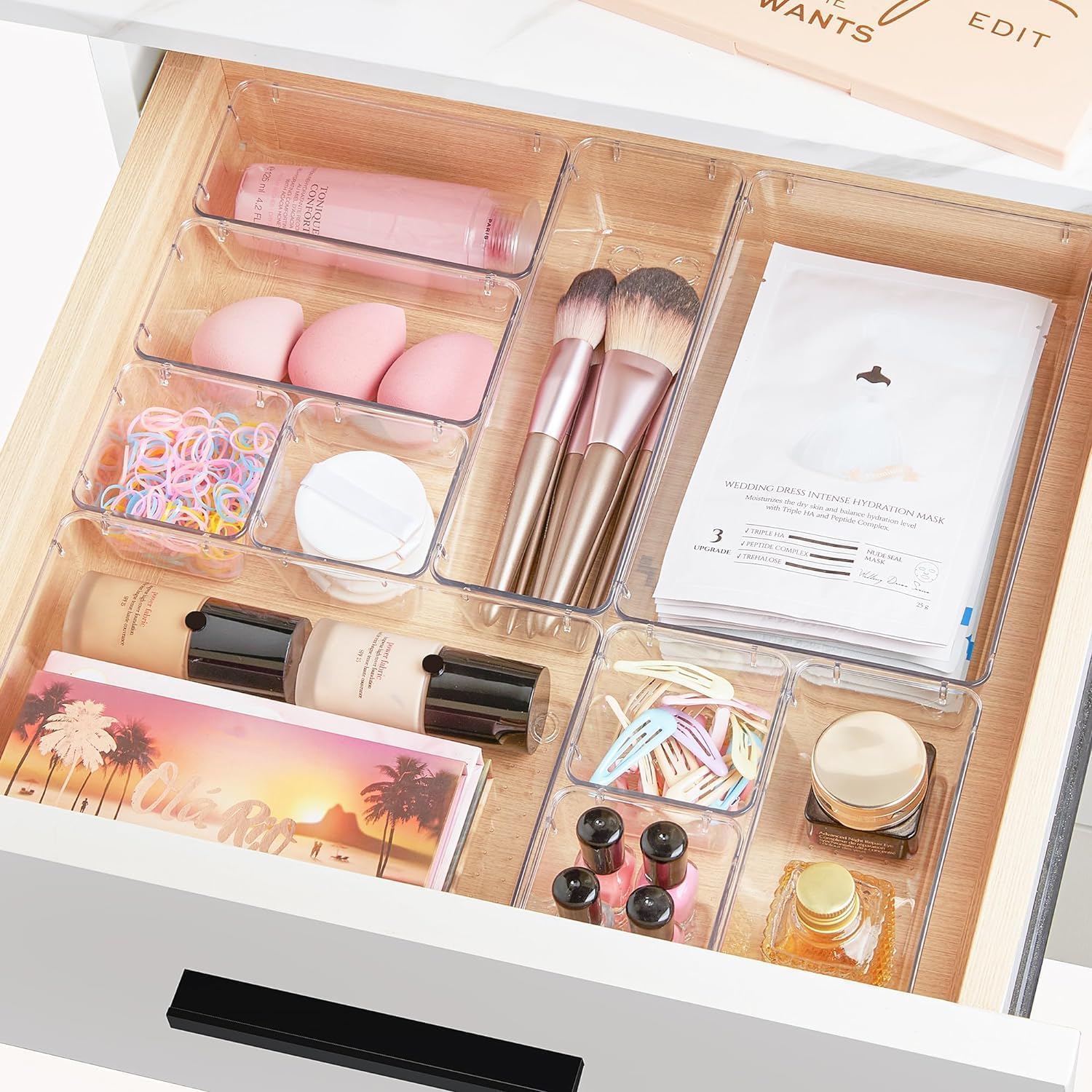 Lot de 15 Organisateurs de Tiroir – 4 Tailles, Rangement Tiroir en Plastique Transparent – Parfait pour Salle de Bain, Coiffeuse, Bureau, Cuisine - 4