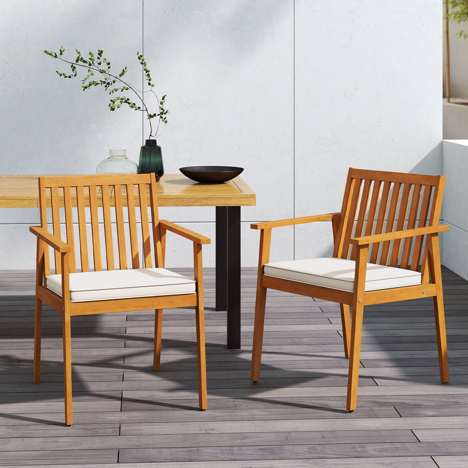 2 Chaises de Jardin, Chaises d'Extérieur en Bois d'Acacia avec Coussin Rembourré Amovible, Accoudoirs, Charge 180 kg, Mobilier de Bistrot, Naturel - 8