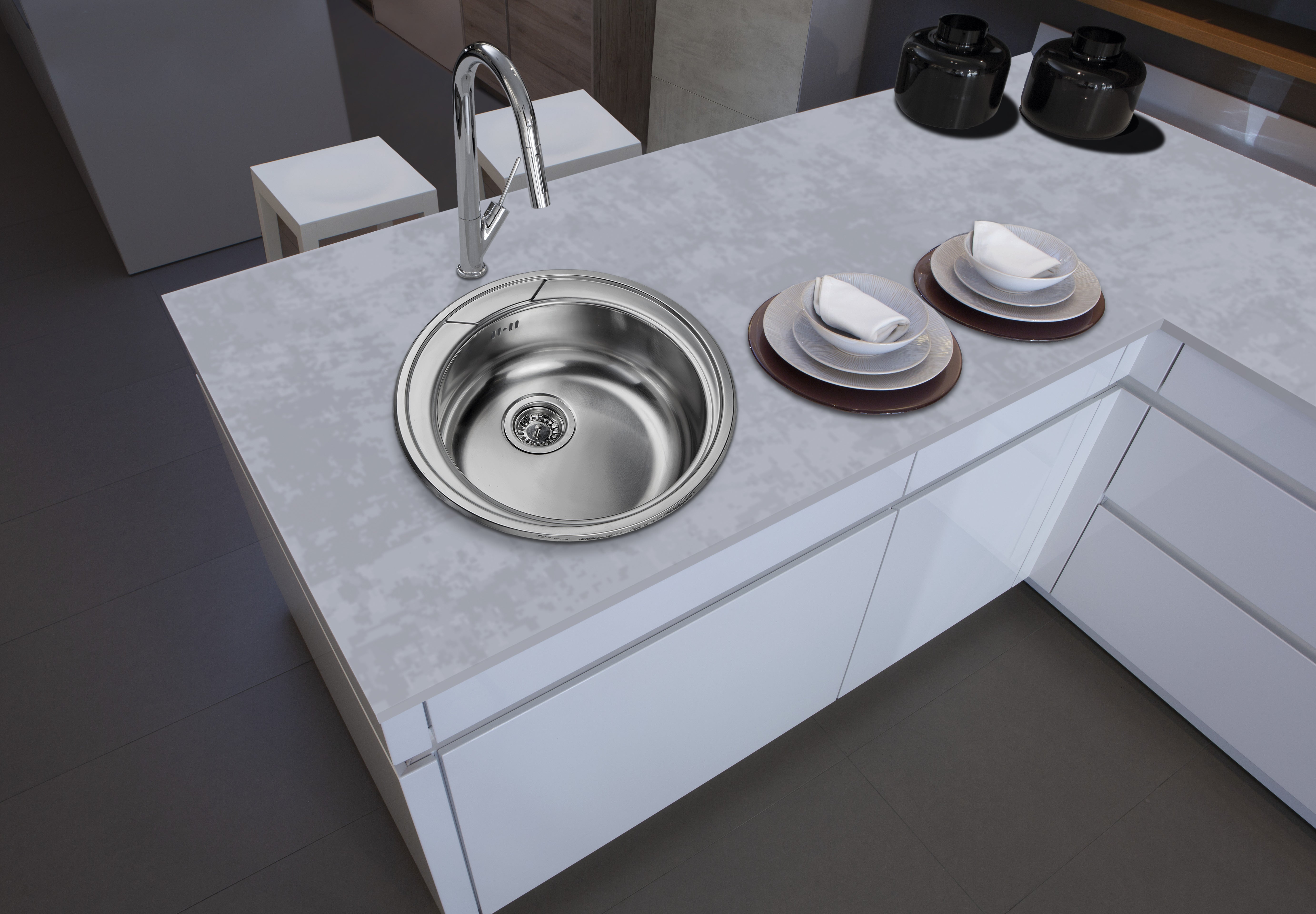 Fregadero De Cocina Redondo De Acero Inoxidable, Alta Capacidad, Excelente Drenaje, Tamaño Grande De 11,73 Pulgadas, Un Recipiente Con Accesorios De Drenaje (Nano Diamante Negro