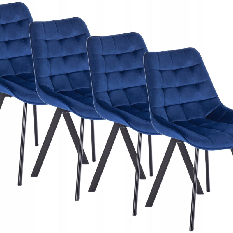 Zestaw 4x Krzesło Welurowe Do Salonu Pikowane RICK Granatowe
