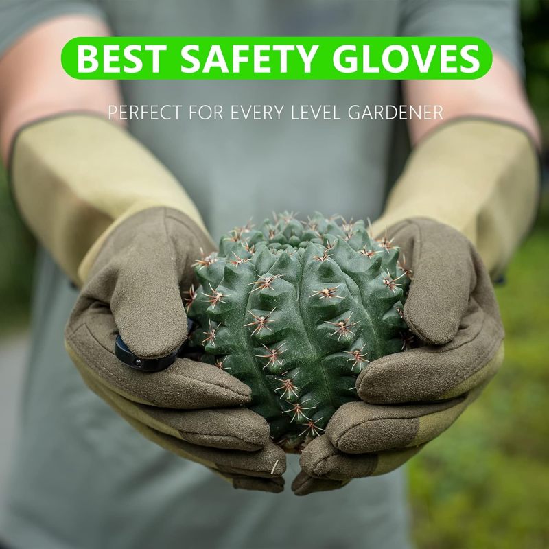 Gants de jardinage professionnels anti-épines pour la taille des rosiers, avec protection de l'avant-bras pour les feuilles vertes-M - 2
