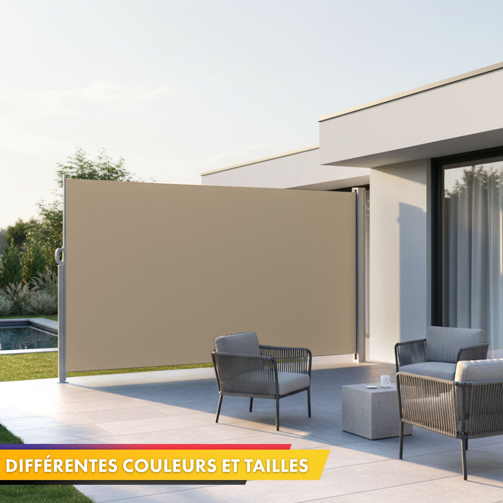 Toldo lateral exterior cortavientos para terraza, estructura de aluminio, Beige 140 x 300 cm - 5