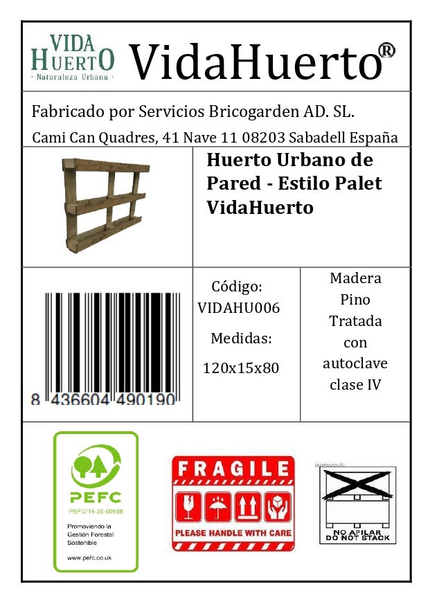 Huerto Urbano de Pared TANE Estilo Palet VidaHuerto 120x15x80 cm - 6