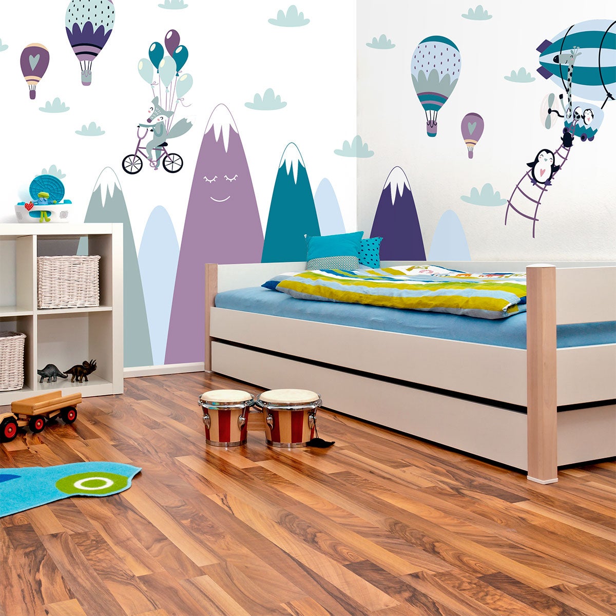 Vinilo niño escandinavo de montaña animales graciosos - adhesivo de pared - revestimiento sticker mural decorativo - 100x150cm - 5