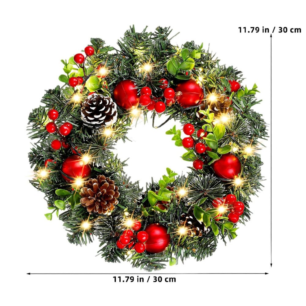 Guirlande de pommes de pin de Noël avec lumières, 30 cm, guirlande artificielle à suspendre, décoration de Noël pour la maison - 4