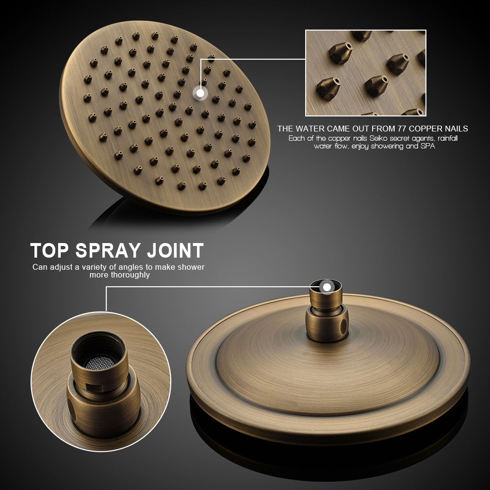 Colonne de douche en laiton Bronze Rétro,Ensemble de Douche avec Mitigeur Mécanique, Système de Douche Hauteur Réglable pour Salle de Bain - 6