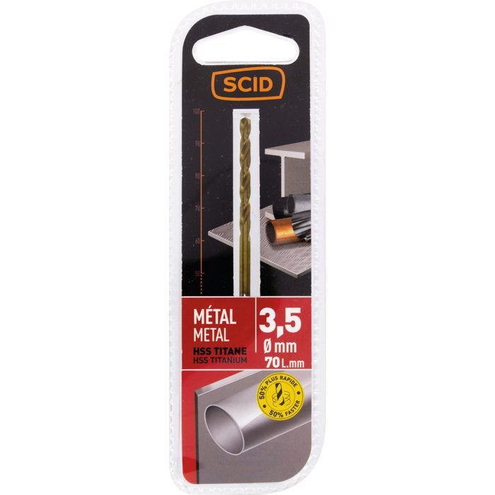 Foret métal HSS titane SCID - Longueur 70 mm - Diamètre 3,5 mm - 2