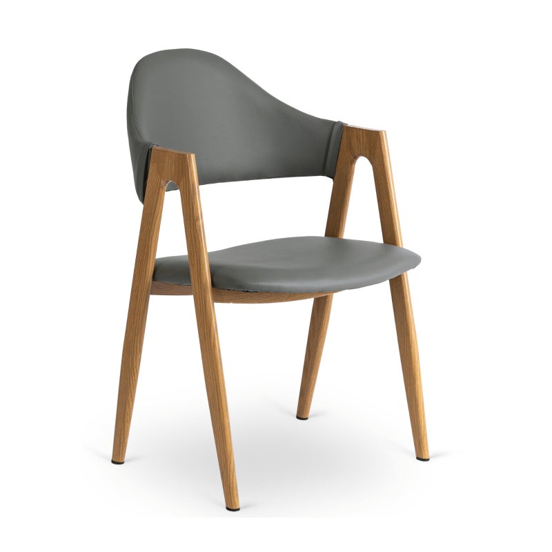 Krzesło Skandynawskie Tapicerowane Z Eko Skóry Do Jadalni Szare Dąb WILLY