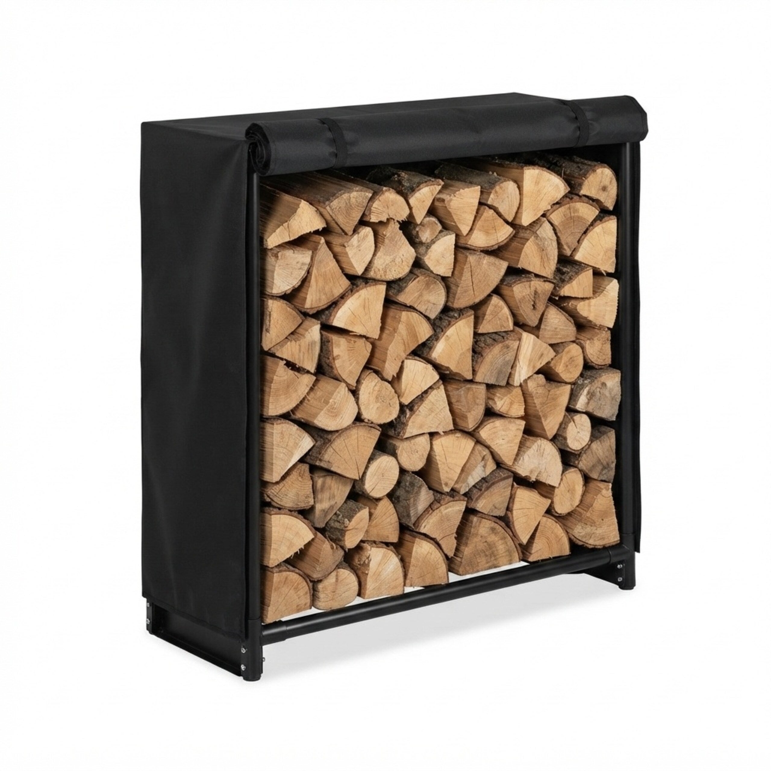 Range-bûches en fer avec housse pour bûches dès 25 cm, 110 x 110 x 29 cm, noir, taille M, Relaxdays - 9