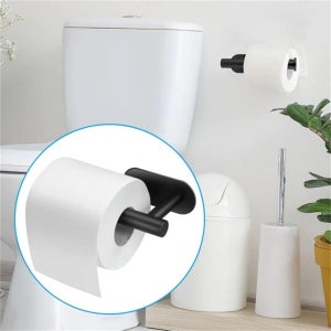 Portarotolo Carta Igienica Nero Autoadesivo In Alluminio Per Bagno E Cucina - Senza Foratura, Con Ripiano, 18 Cm