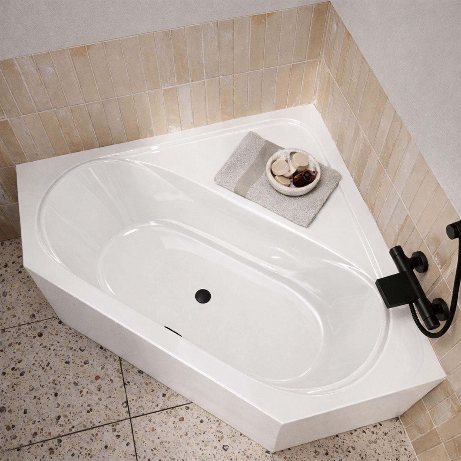 Pack Baignoire d'angle 140x140x54 cm avec Tablier recoupable - Blanc Brillant - MARINA - 9