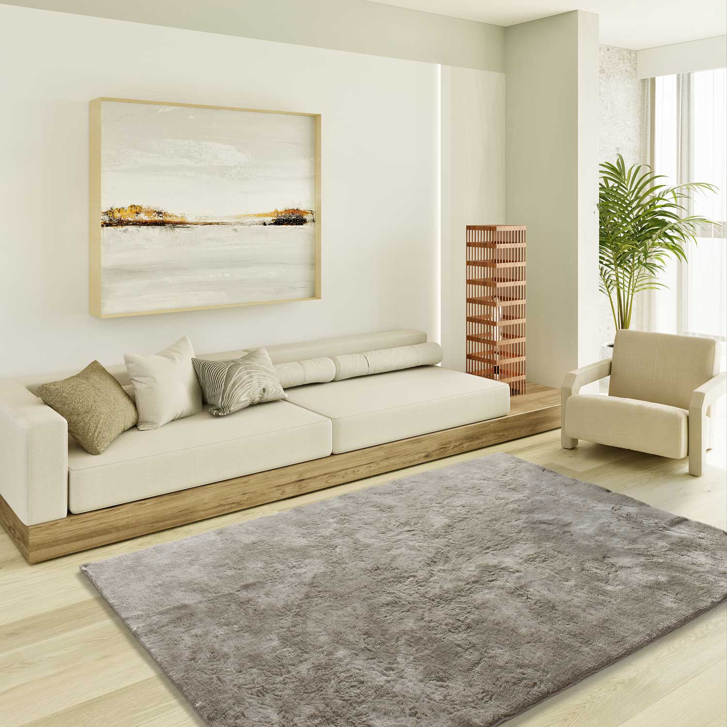Prostokątny kamienny dywan do wnętrz 80 x 150 cm ROMA shaggy plain - ATTICGO