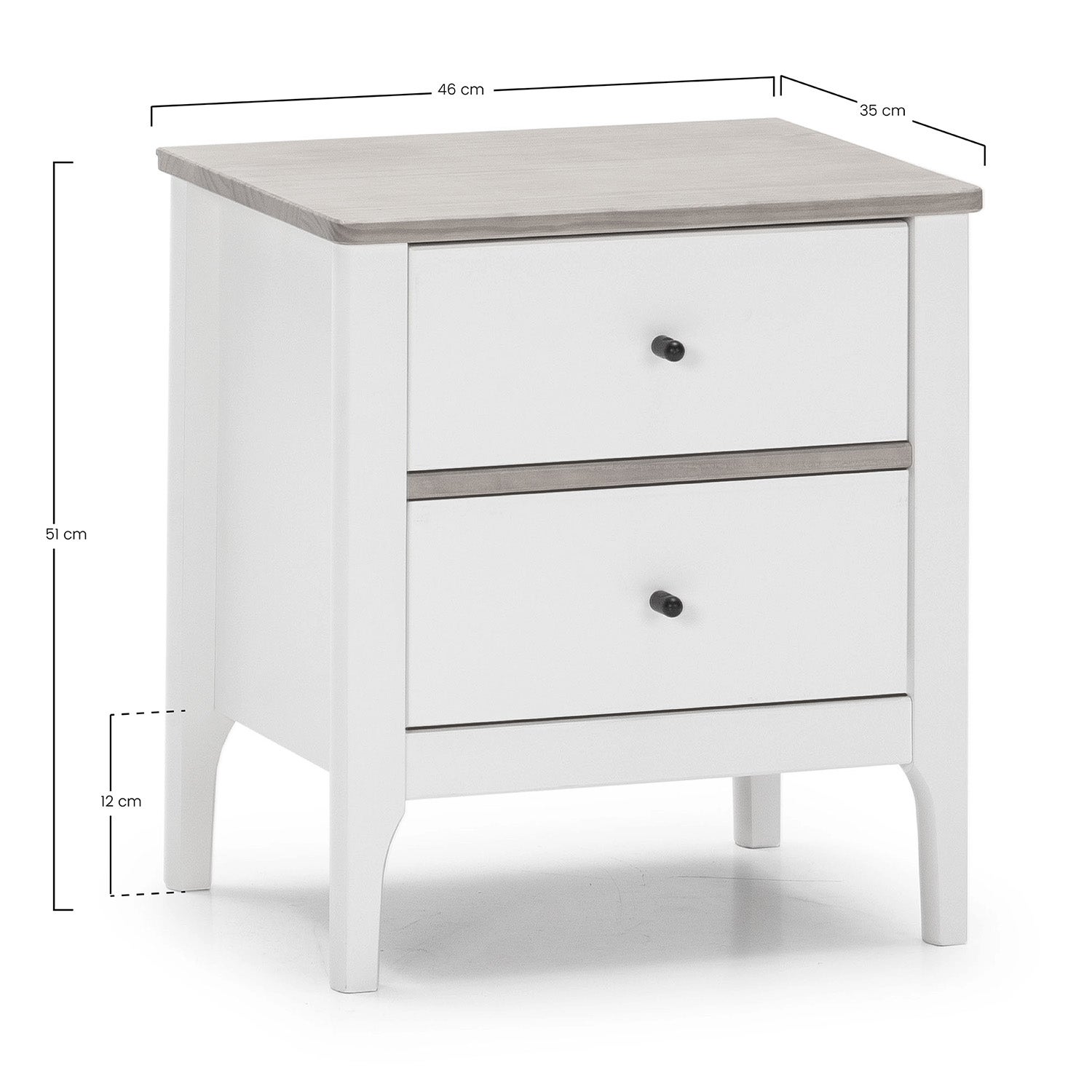 Table de chevet Luca 2 tiroirs couleur blanc, bois massif - 6