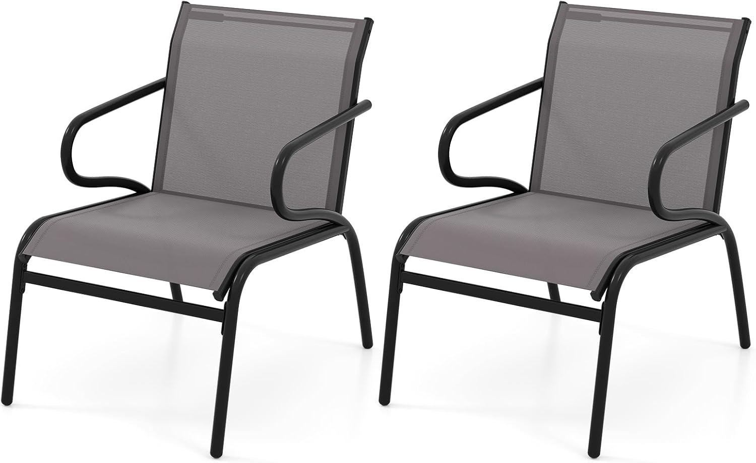 Zestaw 2 Krzeseł Ogrodowych, Krzesła Balkonowe z Wysokim Oparciem i Podłokietnikami, Oddychająca Tkanina i Metalowa Rama, Nośność 100 kg