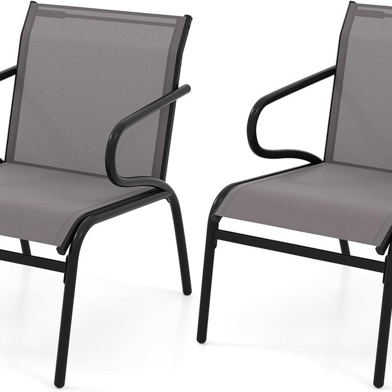 Zestaw 2 Krzeseł Ogrodowych, Krzesła Balkonowe z Wysokim Oparciem i Podłokietnikami, Oddychająca Tkanina i Metalowa Rama, Nośność 100 kg