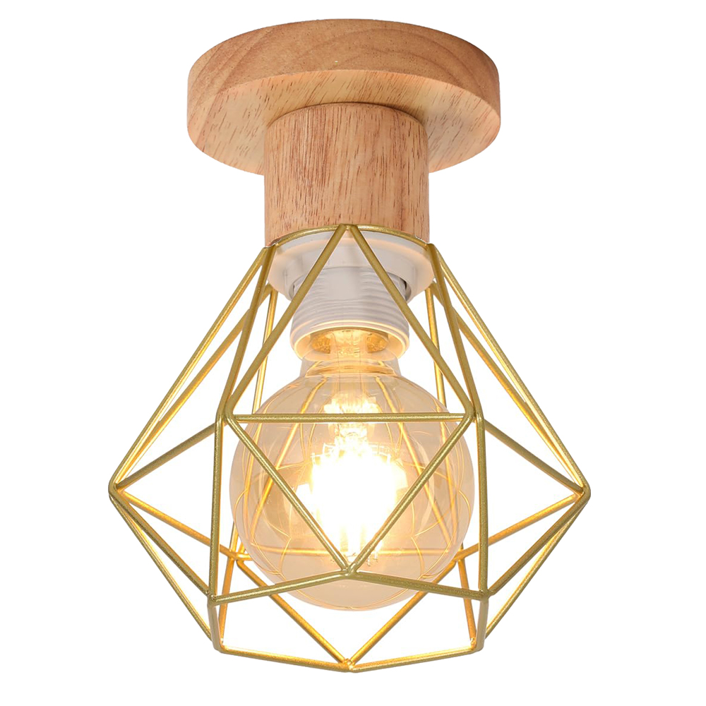 Lámpara de techo industrial e27, lámpara colgante vintage, lámpara de techo con forma de jaula de metal retro, lámpara de techo para interior, dorado