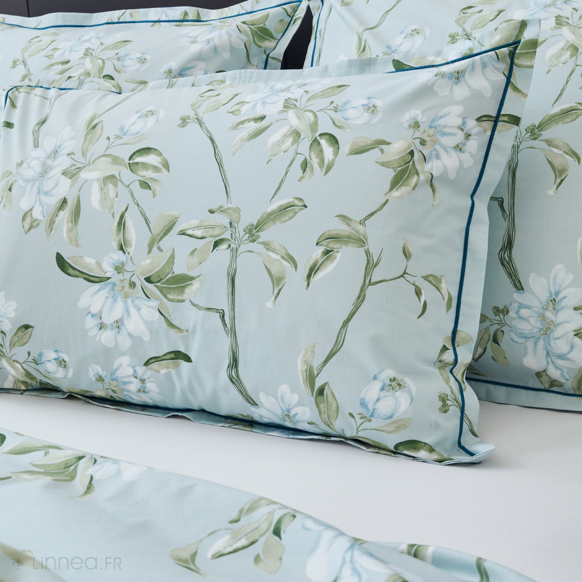 Drap plat 180x290 cm percale coton ELÉNA vert Nil - 4