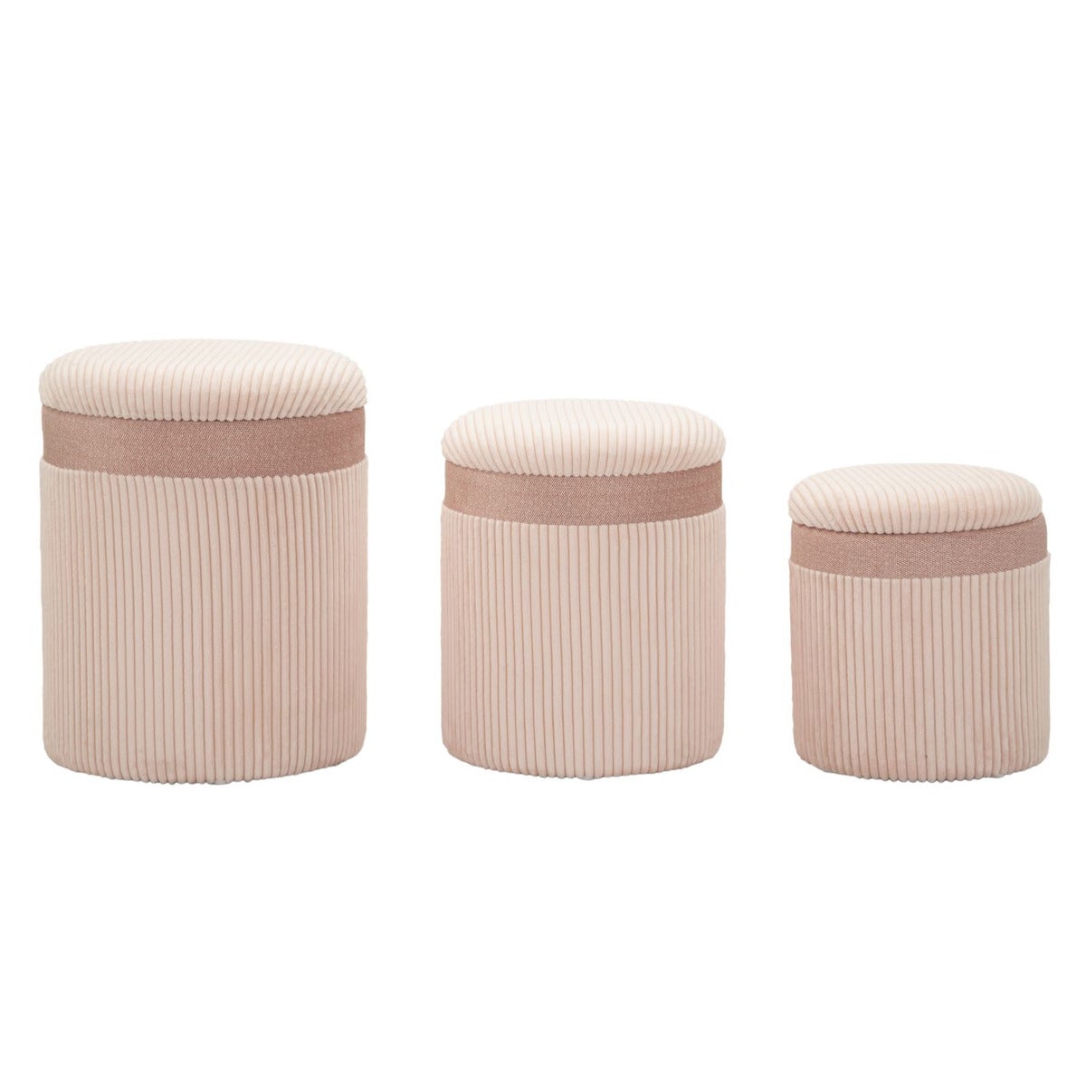 Zestaw 3 Pufami Zoe, MDF, Różowy, Seven Design