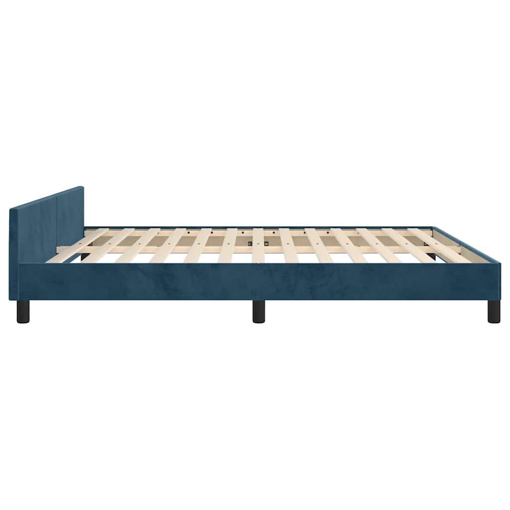 Cadre de lit sans matelas bleu foncé 160 x 200 cm velours - 7
