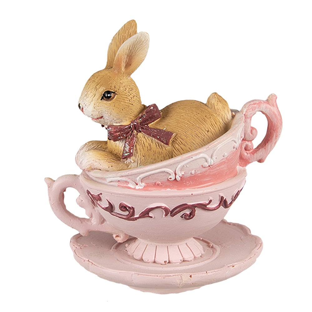 Figurine Lapine Belle Époque Clayre & Eef - Polyrésine Pastel 19 Cm - Déco Vintage