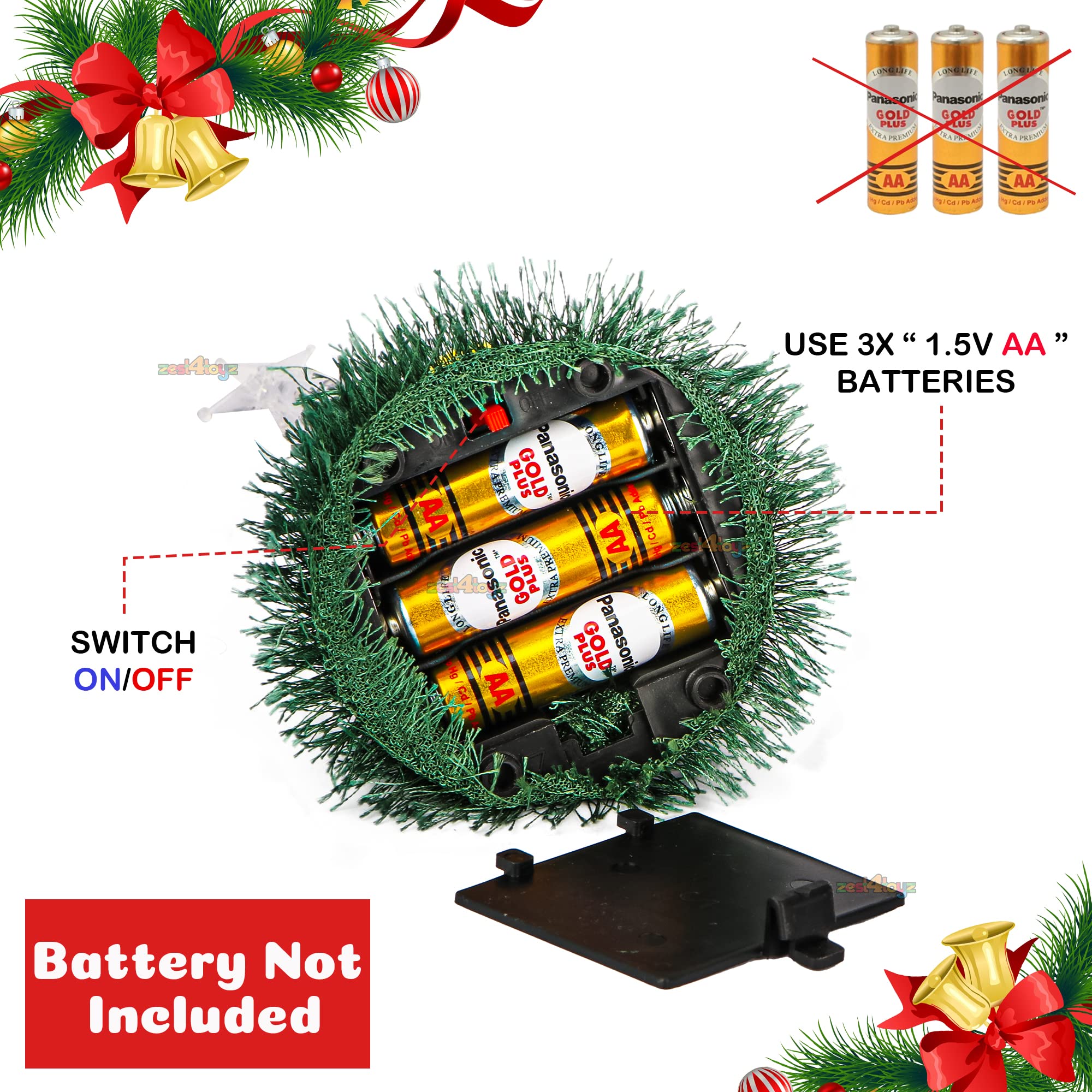 2 peças cantando e balançando árvore de Natal e decoração de chapéu de Papai Noel, mesa iluminada adereços de Natal (bateria não incluída) - 3