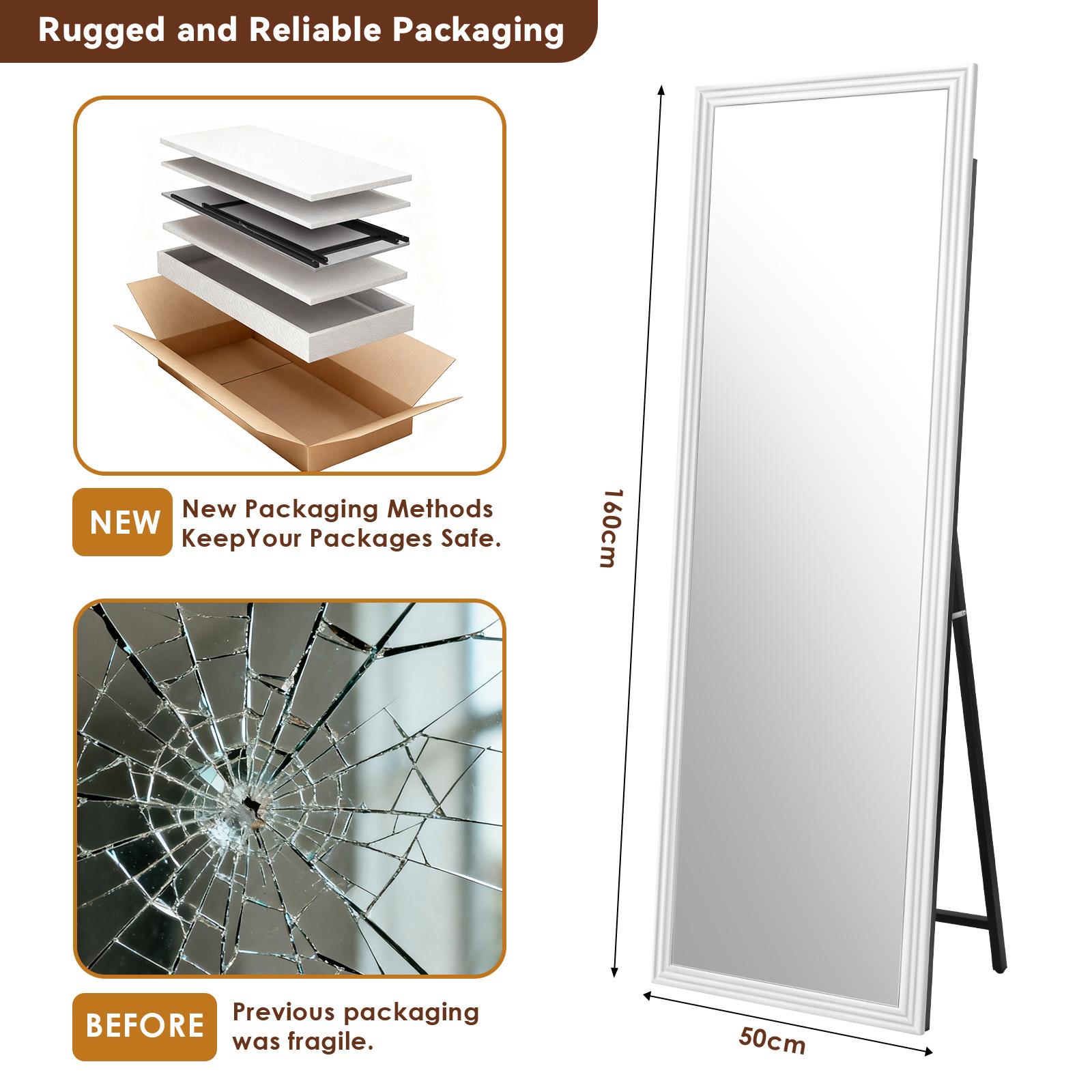 Specchio a figura intera 160×50cm HD senza distorsioni con cornice in legno massello e supporto regolabile per camera, soggiorno e cabina armadio - 4