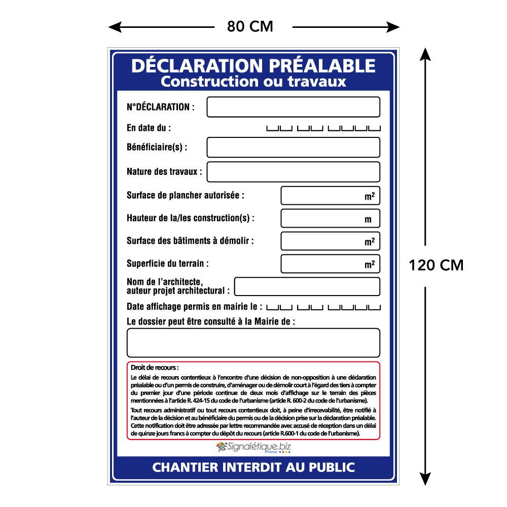 Panneau déclaration préalable construction ou travaux + marqueur noir - Sans oeillets - 3
