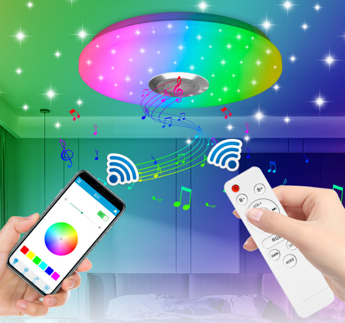 Ściemnialna lampa sufitowa LED RGB z głośnikiem Bluetooth Ø33CM Lampa sufitowa LED z pilotem i aplikacją do sterowania lampą sufitową LED