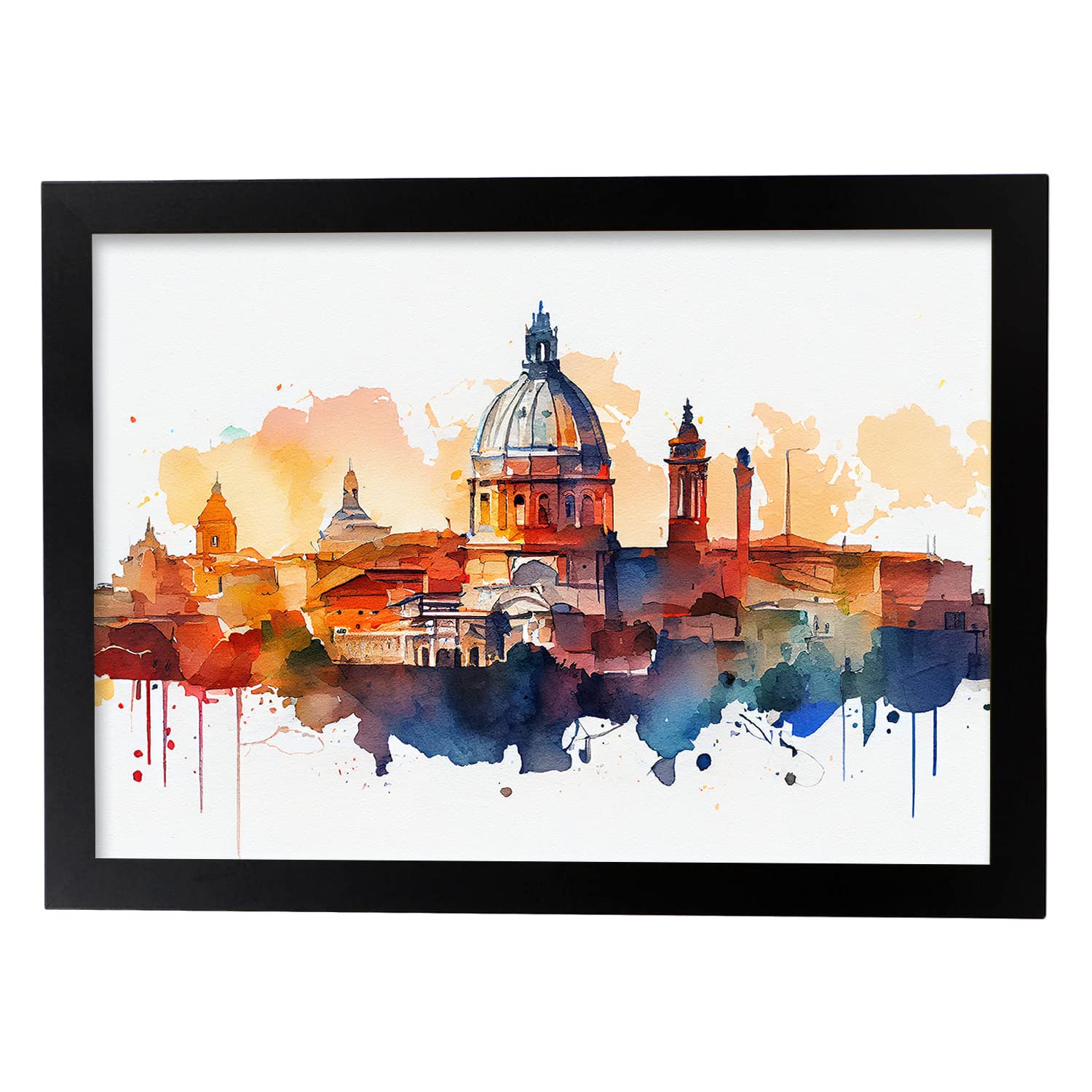 Nacnic poster de roma en estilo acuarela ilustraciones a todo color de ciudades y monumentos del mundo diseño moderno y modelo 1 a3 con marco negro