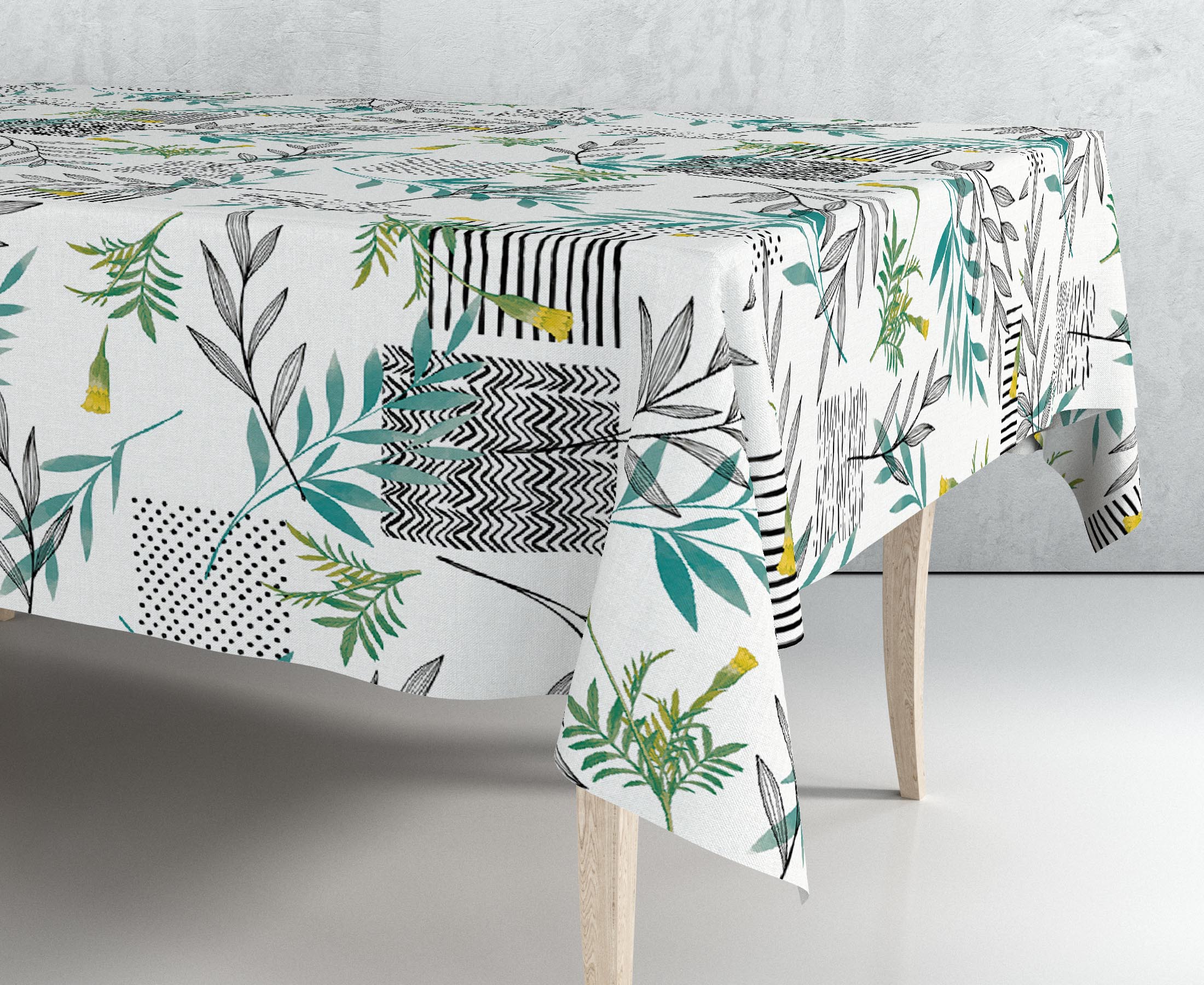 Mantel de hule estampado por metros - hojas bambú blanco 43297-1