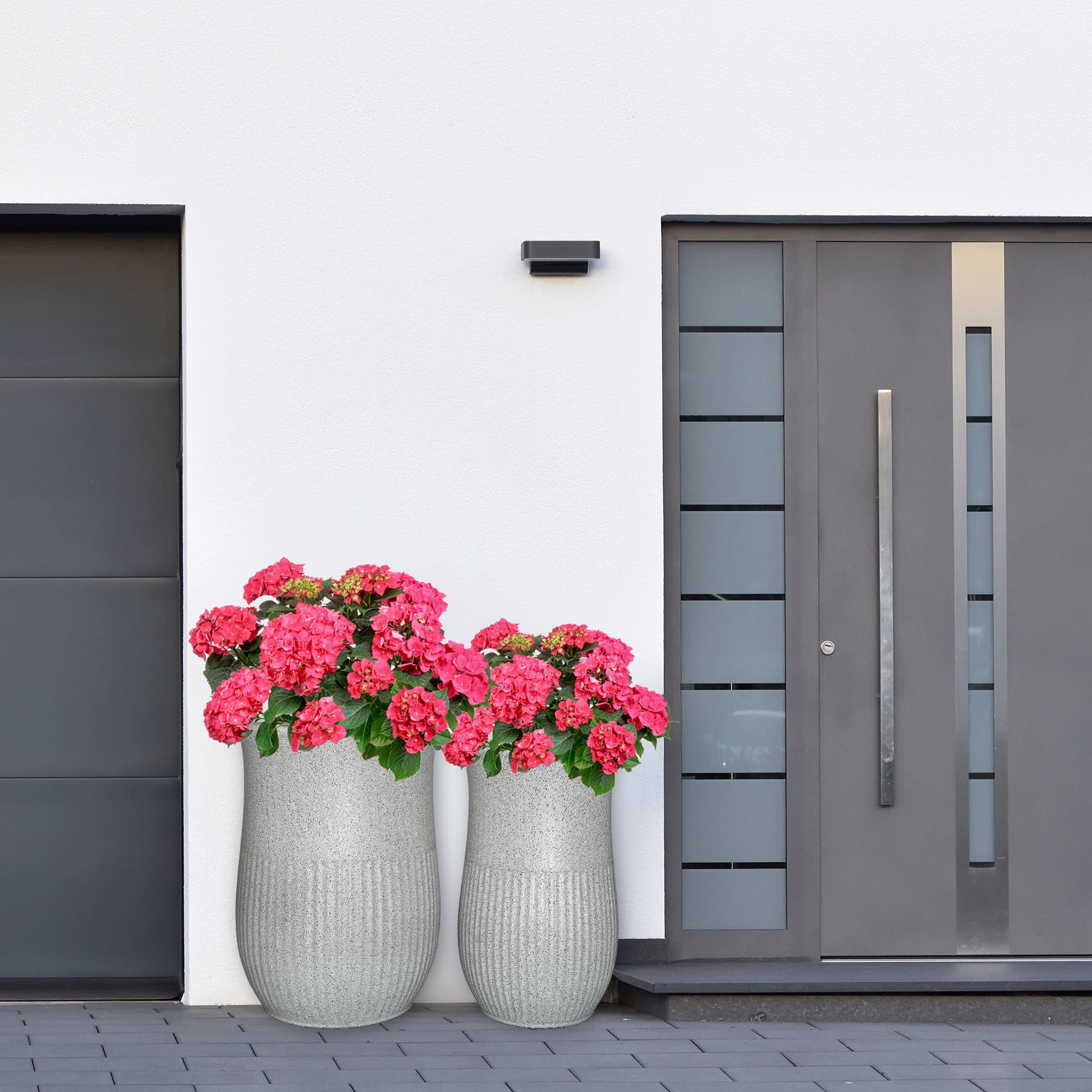 Lot de 2 Pots de Fleurs en Céramique - Diamètre : 23 cm - Diamètre : 31 cm - Blanc - Terrazzo - Pot de Fleurs en Céramique - KOTARBAU - 2