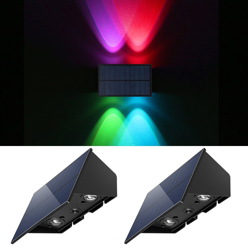 Zewnętrzne lampy dekoracyjne ścienne 2 sztuki, solarne kinkiety ścienne z kolorowym światłem