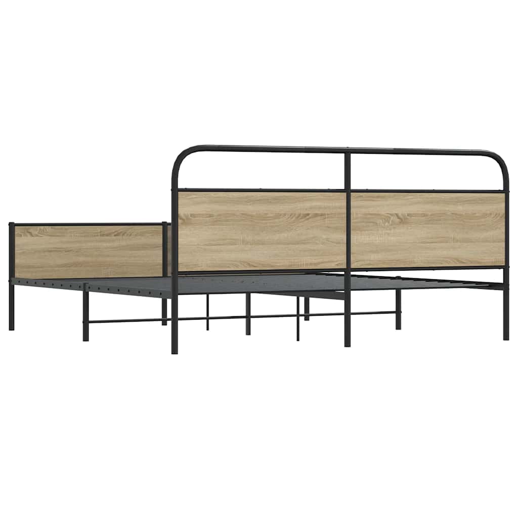Cama casal | Cama de adulto | Estrutura de cama sem colchão 150x200 cm metal carvalho fumado CFW850741 - 7