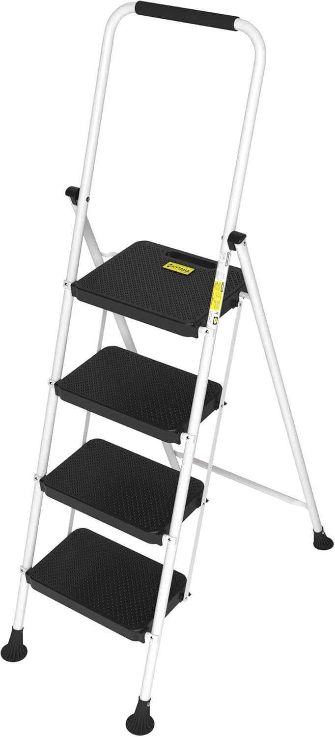 Tabouret échelle pliant peu encombrant WHITE MAX avec marches antidérapantes et poignée en caoutchouc souple pour plus de sécurité 4 marches - 2