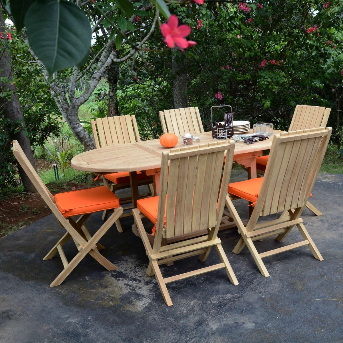 Table de jardin extensible ovale en Teck Marron 8 places - 8