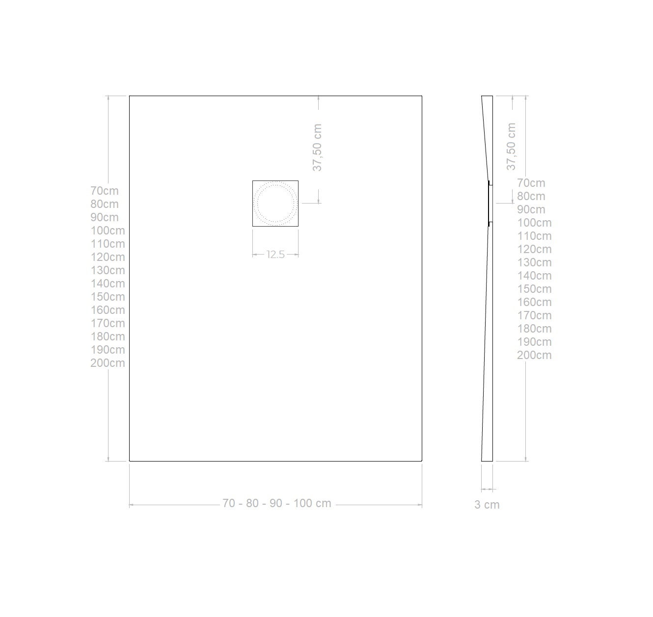 Plato de Ducha de Modelo Roma II – Negro (RAL 9005) 70x140 cm – Incluye Válvula Desagüe y Rejilla - 3