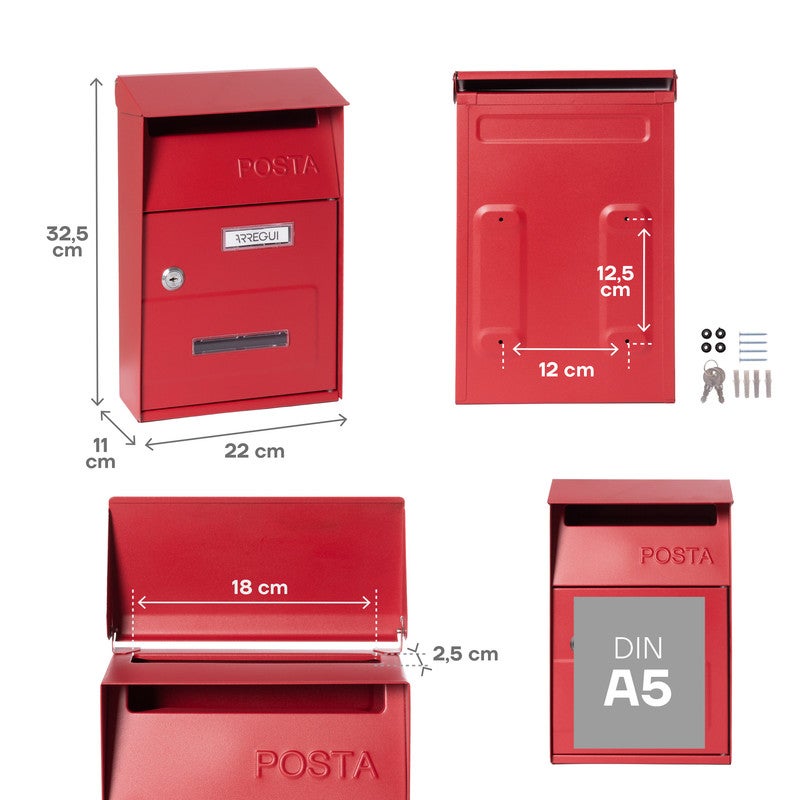ARREGUI Up D-2006/R Cassetta Postale Individuale in Acciaio, Cassetta della Posta da Parete, Dimensione S (DIN A5), Con Finestra, Rosso - 3