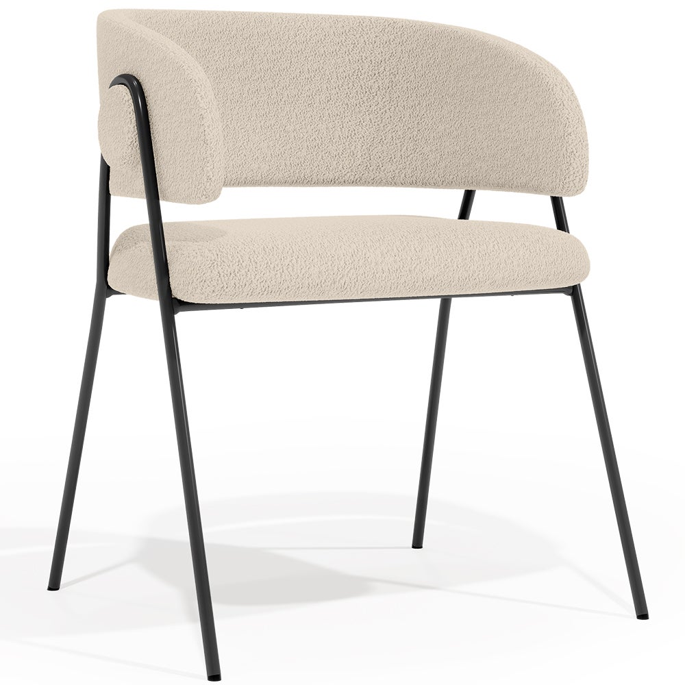 Sedie Da Pranzo In Bouclé Crema Con Braccioli E Gambe In Metallo Nero – Design Ergonomico Per Soggiorno E Ufficio - 5