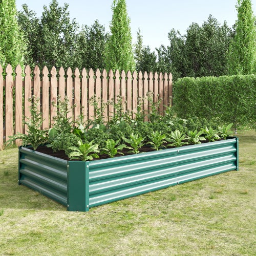 Carré potager surélevé en métal 180x91x30 cm, acier galvanisé 0,6 mm, sans fond, anti-corrosion, vert, pour légumes/herbes/fleurs