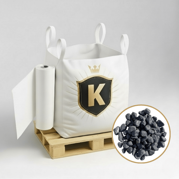KIT Galets gris foncé + géotextile = 1 Big Bag galet gris foncé 25/40 1.5T [environ 20m2 sur 5cm d'épaisseur] + 1 géotextile 25m2 - Livraison PREMIUM