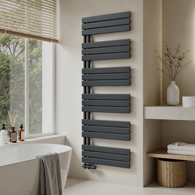 Scaldasalviette ad acqua 1005 W, 159,9 × 60 cm antracite, tubi piatti in acciaio, attacco centrale, valvole non incluse - S'AFIELINA