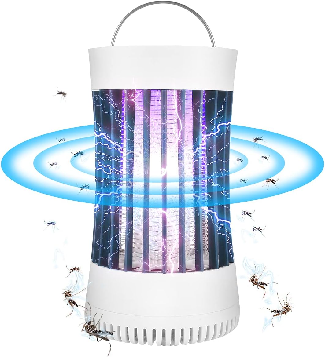Przenośna, akumulatorowa elektroniczna lampa przeciw komarom (biała) do letnich podróży, na kemping, na patio, do domu i ogrodu