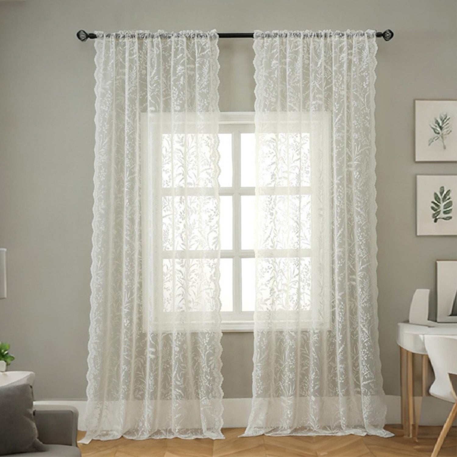 QWINERN 1x130 * 260cm rideau à motif végétal - blanc, rideau semi ...