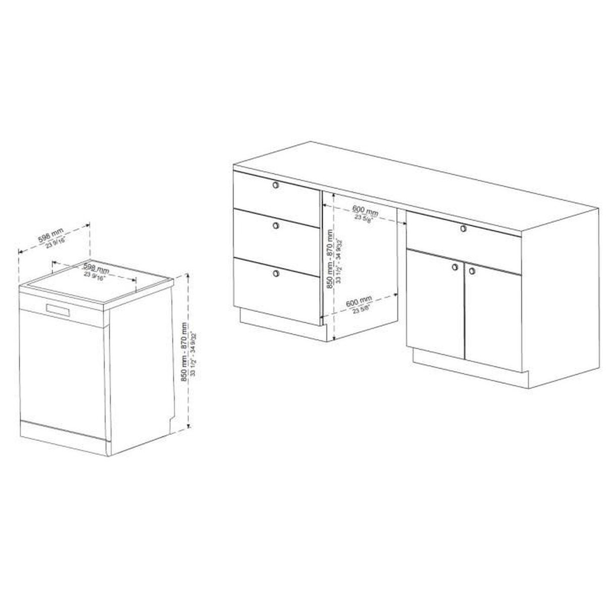Lave-vaisselle pose libre CONTINENTAL EDISON - 15 couverts - Largeur 59,8 cm - Classe D - moteur induction - 39 dB - Silver - 6