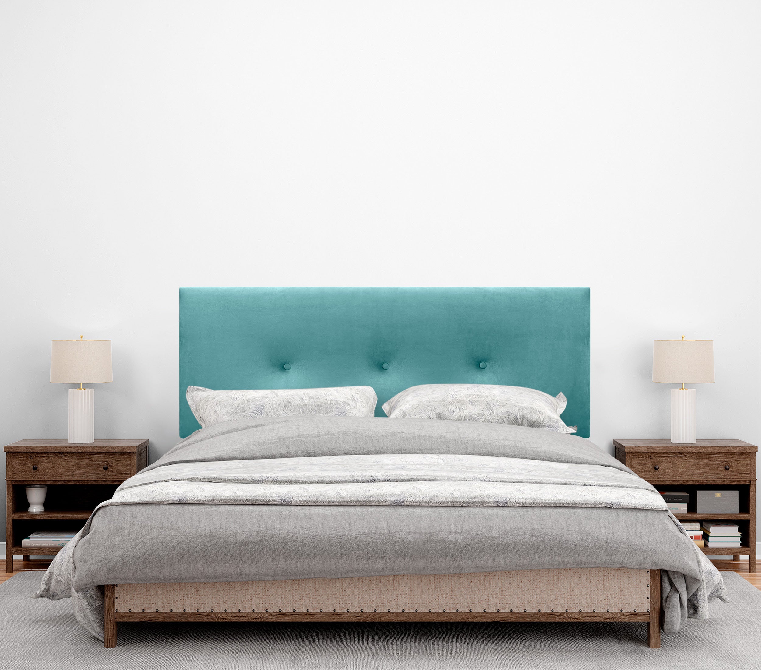 DHOME Testiera in velluto liscio con bottoni e gambe alta gamma moderna testiera imbottita per letto di lusso camera da (Turquoise, 160x115cm) - 2