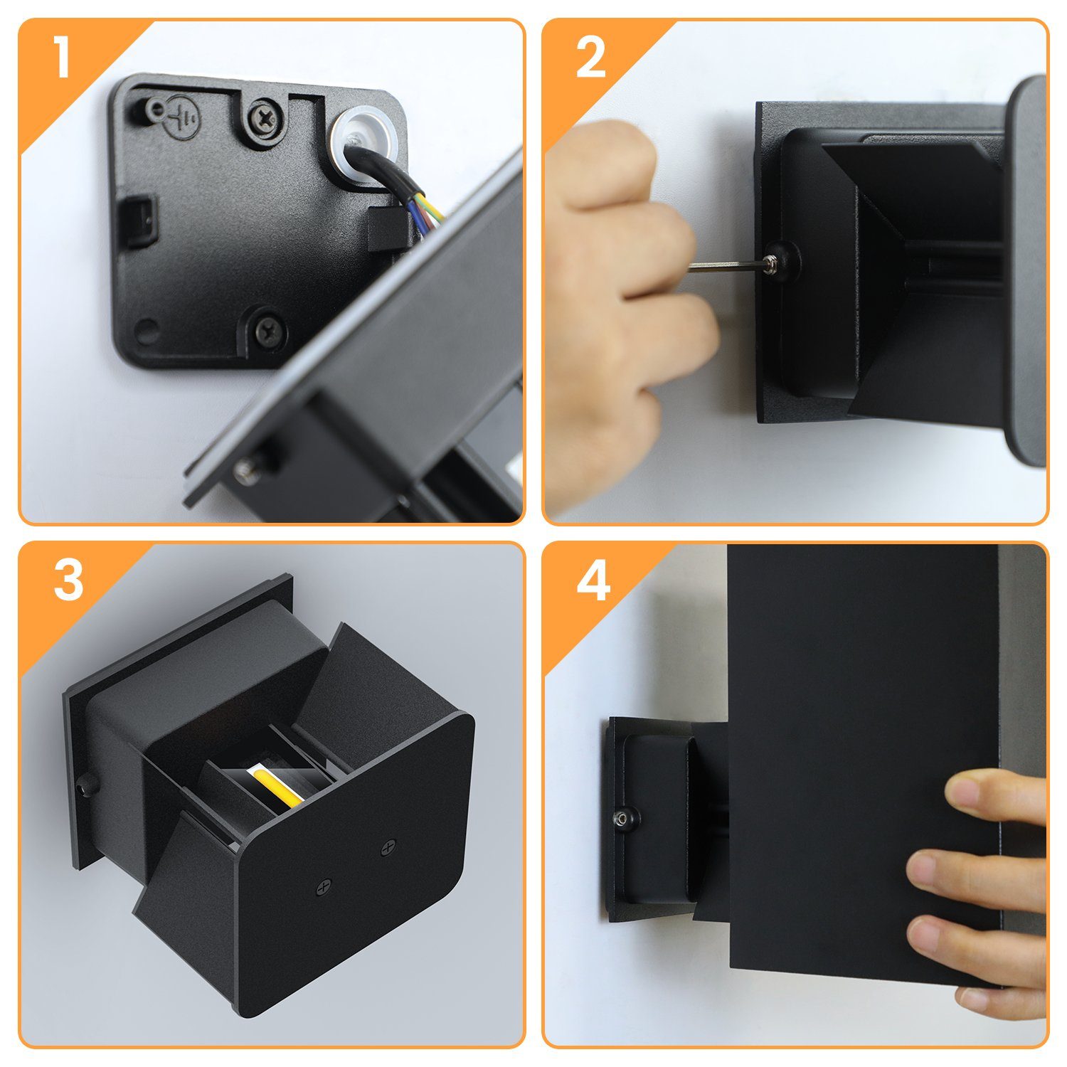 NETTLIFE 2 peças Aplique LED para exterior e interior: iluminação de parede preta, lâmpada para exterior, parede de casa 5 W IP65 branco quente 3000K - 6